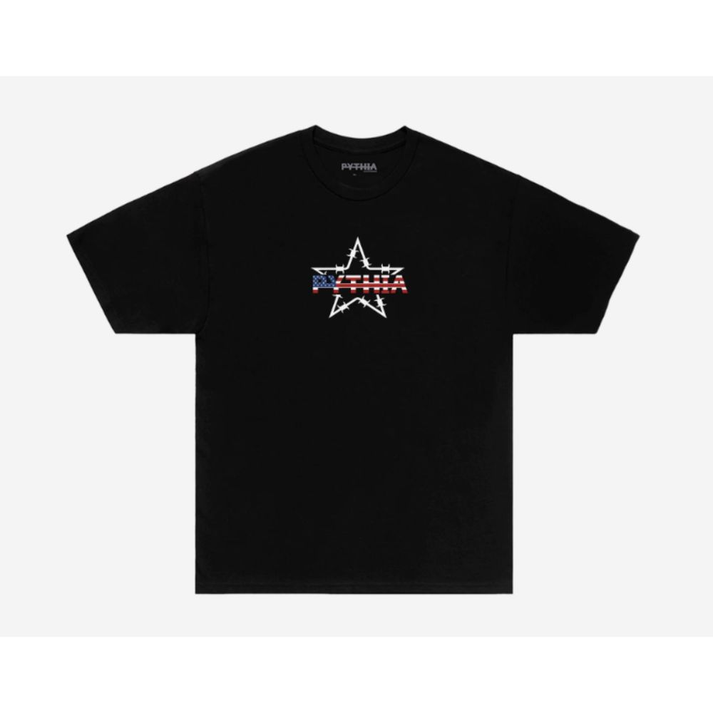 Pythia NWT Stars And Stripes Flag Logo Black Colored Shirt Size Large
